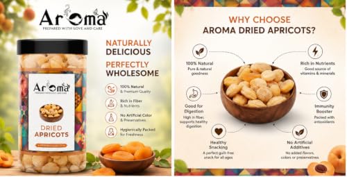 Image of AROMA Premium Turkish Dried Apricots 250gm | Exotic Seedless Khumani /Jardalu Dry Fruits | Whole Natural, Soft & Juicy Healthy Snack (Jar Pack)