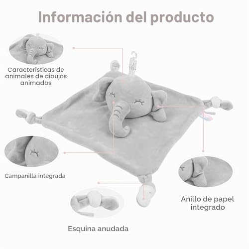 Miniatura 4 de Vicloon Manta De Seguridad Para Bebés,Mantita De Apego Bebé De Muñeca Elefante,21x16cm Toalla Para Bebés Toalla De Saliva,Regalo Bebe