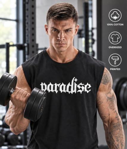 Image of SHODOX Men's 100% Cotton Tank Top | Round Neck Sleeveless Gym Vest | Loose Fit Casual Sportswear T-Shirt | Breathable & Lightweight Fitness Wear for Workout & Active Wear
