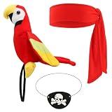 KICOSY 3PCS Pirate Hat & Stuffed Shoulder Parrot & Eye Patches Pirate Accessories Pirates Costume for Women Men Shoulder Parrot for Halloween,Cosplay, School Play, Theater Performance