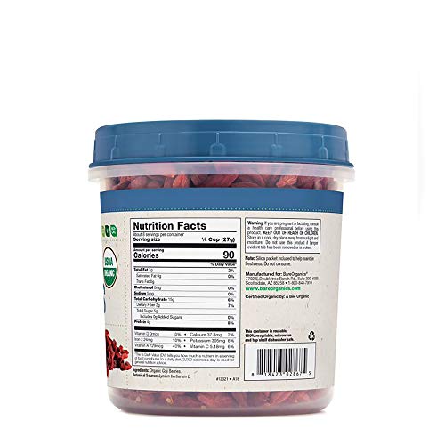BareOrganics Sun Dried Goji Berries, Organic, Superfood, 8 Oz