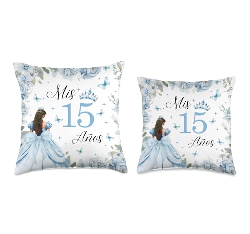 Dusty Blue Coquette Bow Princess Quinceanera Mis 15 Años Throw Pillow by Blue Floral Butterfly Sweet 15th Birthday Gifts - Used condition - Image 3