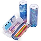 NBX NewmeBox Multifunctional Pencil Case with Quicksand, Calculator, Mirror, Clear Pen Box Pouch, Cute Desk Organizer, Standing cylinder Shape for Girls, Boys, School Supplies(Purple Sakura Night)