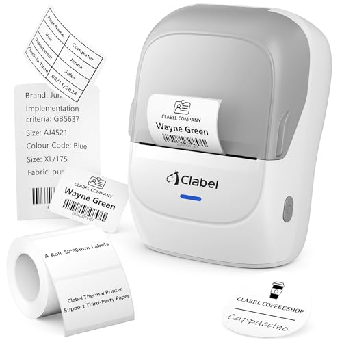 CLABEL Etiquetadora con 1 Rollos de Etiquetas Mini Impresora Etiquetas Autoadhesivas Portatil Termica Bluetooth Impresora Pegatinas Compatible con iOS Android y PC para Precio Oficina Negocio