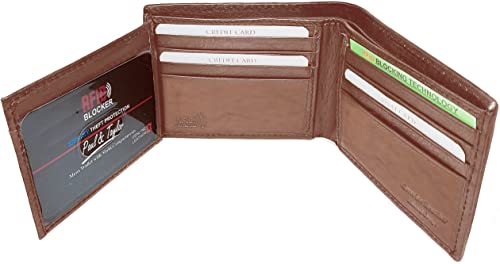 Paul and Taylor Men's, RFID Protected, Genuine Leather BiFold Wallet With 2 ID Windows On Fold Out (British Brown)4