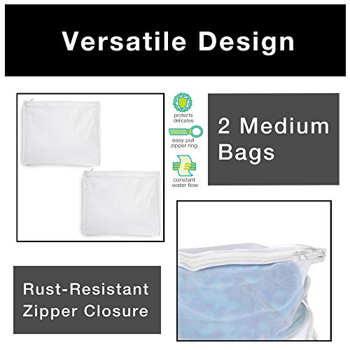 Smart Design Delicates Wash Bag With Safety Zipper - Set Of 2 - Washer And Dryer Safe - Mesh Polyester Material - Delicates, Lingerie, And Baby Clothes - 18 X 15 Inch - White #TOP3