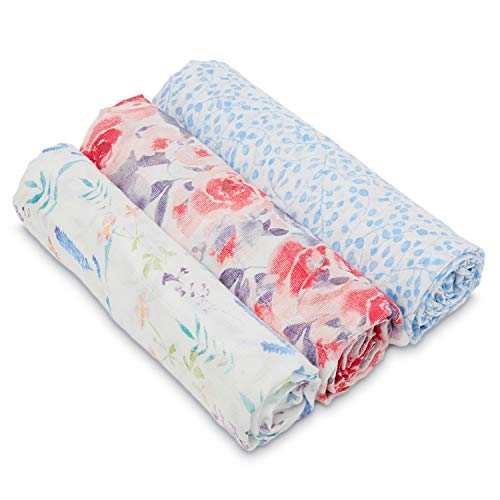 Image of aden + anais Silky Soft Swaddle Blanket, 100% Viscose Derived from Bamboo Blankets for Girls & Boys, Baby Receiving Swaddles, Ideal Newborn & Infant Swaddling Set, 3 Pack, Watercolor