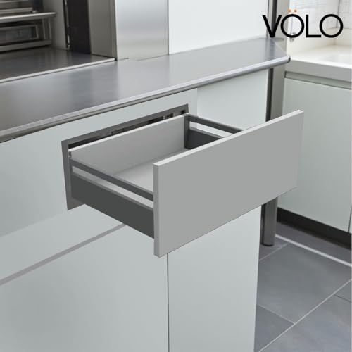 Image of VOLO Soft Close Tandem Drawer Slide System for Modular Kitchen - Double Gallery Metal Side Panels, Innotech Type, 50Kg Load Capacity | 1 Set | Grey, 6 Inch X 450MM /18 inch