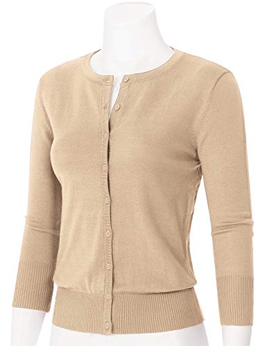 Image of Women's 3 /4 Sleeve Crew Neck Button Down Stretch Knit Cardigan Sweater (S-3XL)
