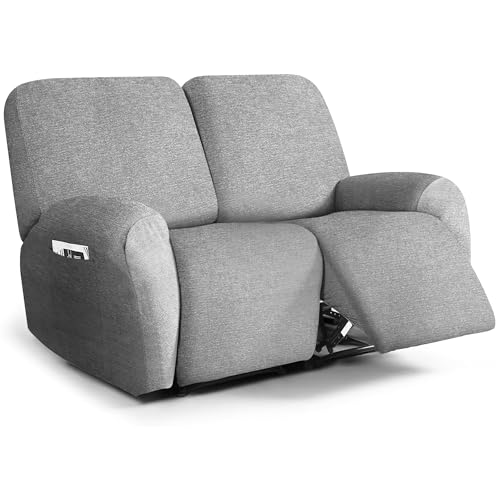 maycelon 2 seat Recliner Chair Covers 6 Piece Stretch Chair Covers Recliner Slipcovers Couch Furniture Protector with Stripe Jacquard Sofa Cover Washable for Pets (Light Grey)