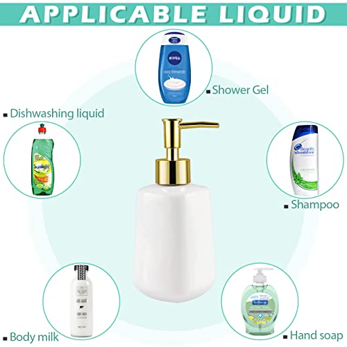 Image of 14OZ Dish Soap Dispenser, Hand Soap Dispenser Ceramic Bottle (Bright White) | Pump Dispenser Bottle, Refillable Liquid, Dish Soap, Hand Soap, Essential Oil & Lotion, Great for Kitchen & Bathroom