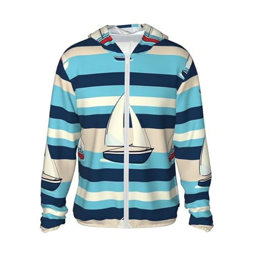 Sun Protection Hoodie Shirt Cute Nautical Stripes UPF 50+ Long Sleeve Outdoor Rash Guard for Men Women