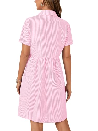 Image of Rooscier Women's Striped Shirt Dress Button Down Collared Short Sleeve Mini Dress