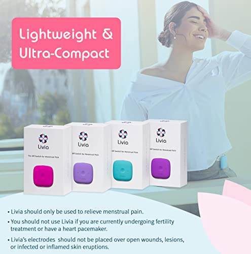 Livia Menstrual Pain Relief Device, Lavender - The Off Switch For Period Pain - Portable Unit With Stick-On Pads For Period Cramps - Rechargeable - Up To 12 Hours Battery Life - Complete Kit #TOP4
