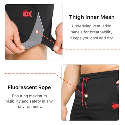BROKIG Mens Gym Running Short Shorts, 5 Inch Muscle Training Sports Workout Exercise Football Lightweight with Pockets(Medium,Black/Dark Grey) - Image 2