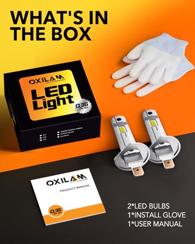 OXILAM H1 LED Bulbs 800% Ultra Bright 6500K, 1:1 Mini Halogen Size Fog Light Bulb, Non-Polarity IP68 Waterproof Wireless DRL Light Bulbs Replacement, 2PCS