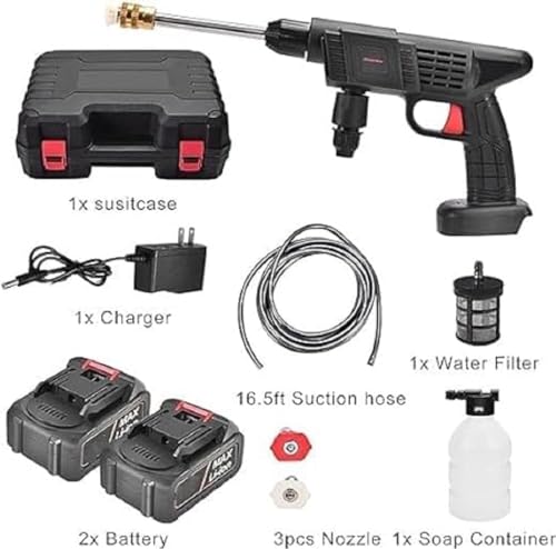 Image of Car Washer High Pressure Gun NELVINEXPORTS Cordless Portable Wireless Pressure Washer Gun 48V 12000mah High Pressure Water Gun for Car Wash Bike Washing Cleaning| Adjustable Nozzle and 5M Hose Pipe