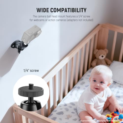 NEEWER Webcam Wall Ceiling Mount Bracket, Aluminum Alloy Mini Ball Head & 1/4" Screw for Photo Studio Photography Video Recording Action Camera Accessories, 360° Rotation & 90° Tilt, CA172 by NEEWER - Image 3