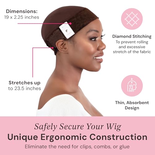 MILANO COLLECTION Ultimate GripCap, All-In-One Under Wig Cap for Women, Comfortable Wig Cap with Grip Band That Is Anti-Slip & Features Adjustable Closure, One Size Fits All, Chocolate Brown, 1 Pack