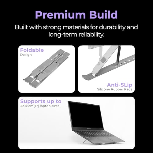Image of Zebronics NS2000 Plus Laptop Stand, Supports Up to 17-Inch Laptops, 5kg Load Capacity, 7-Level Adjustable Height, Ergonomic Foldable Design, Anti-Slip Silicone Pads (Silver)