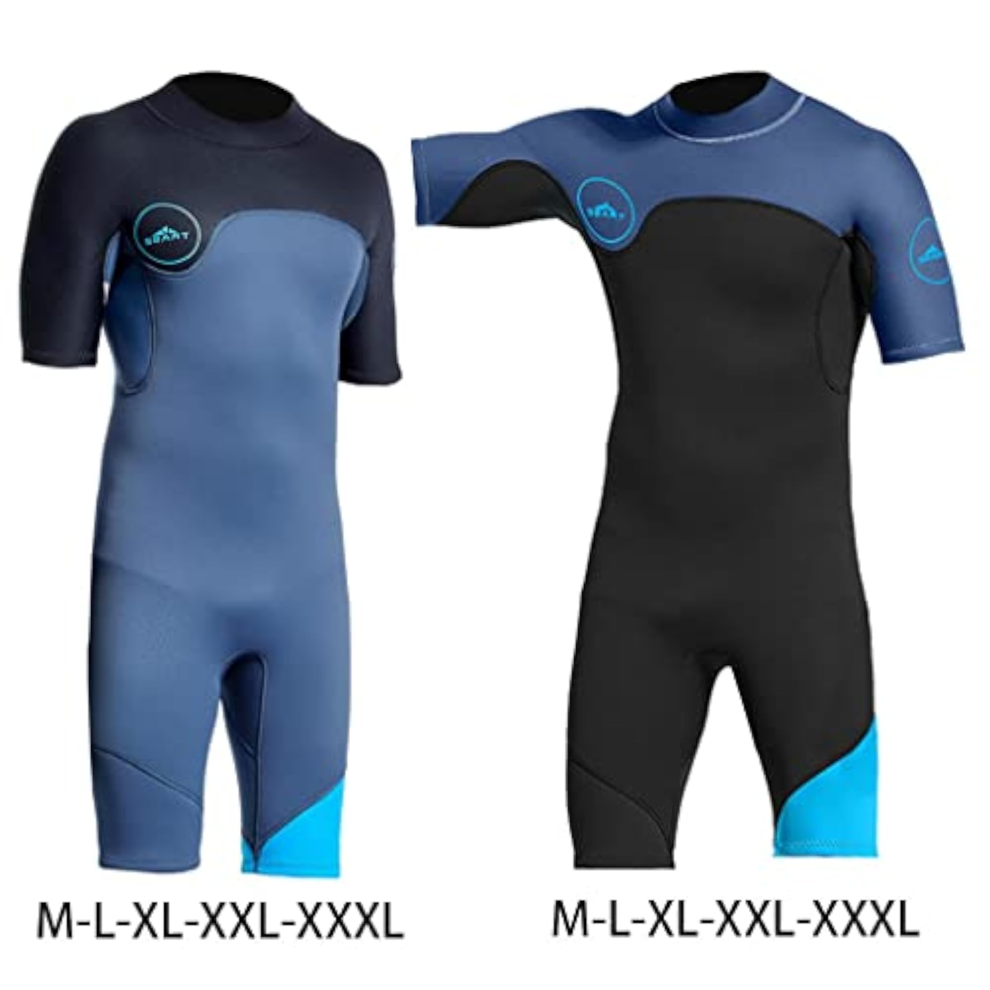 Men's 2mm Shorty Wetsuit Diving Snorkeling Suit, Blue and Black