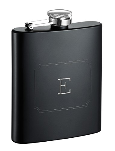 Visol Raven Personalized Flask with Initial Engraved, Monogram E, Black