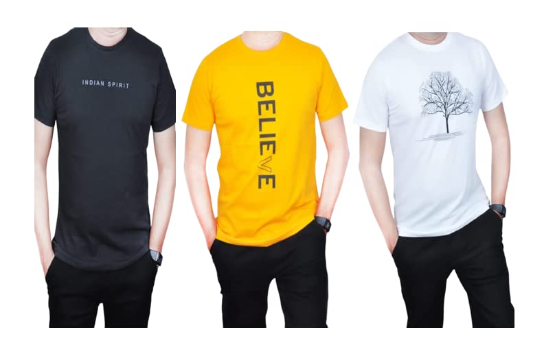 ISpirit Men's Tshirt Cotton Roundneck(Black,Mustard,Yellow) (Pack of 3)