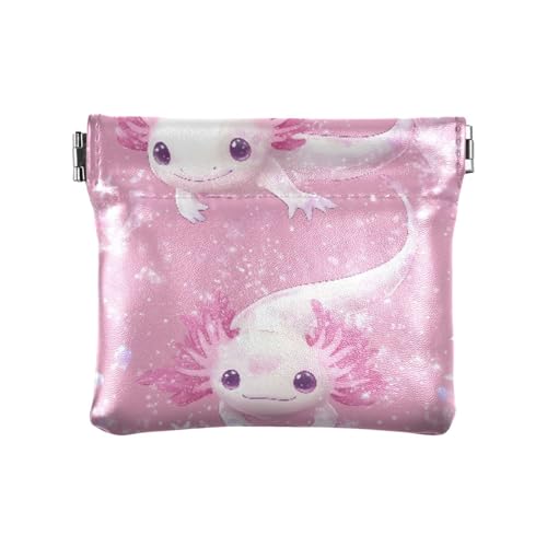 Kawaii Axolotl Coin Purse Leather Pouch Change Purse, Squeeze Coin Pouch for Cards, Keys & Lipsticks, Unisex