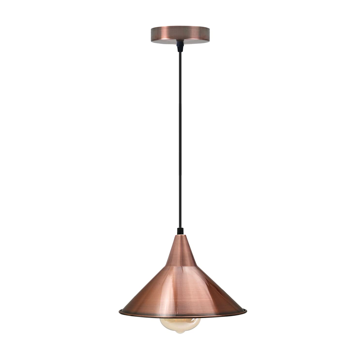 LEDSone Vintage Retro Bulb Guard Copper Cone Adjustable Height Hanging Metal Ceiling Pendant Light Holder Loft Decorative Lamp Shade UK E27 (Copper)