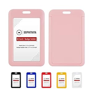 2 Pack Sliding ID Badge Holder – Vertical Hard Plastic Sleeve Secures Work ID Key Card Credit Cards for Office Factory School Teachers Students (Pink)