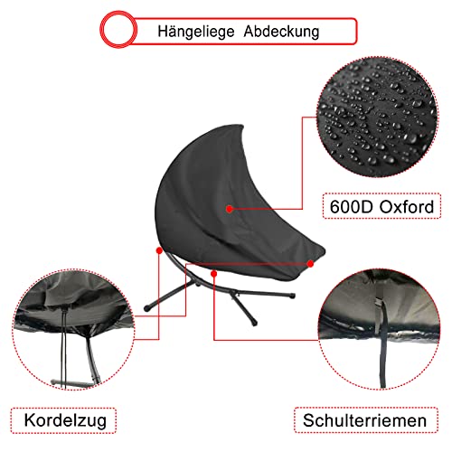 Hängeliege Abdeckung, 600D Schutzhülle für Schwingliege, Schwebeliege Abdeckhaube Wasserdicht mit Schnallenriemen, Gartenmöbel Abdeckung für Hängeliege - Schwarz(200*120*200cm)