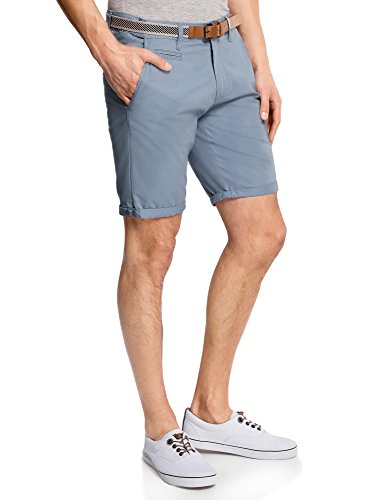 oodji Ultra Uomo Pantaloncini in Cotone con Cintura, Blu, 46