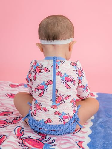 Image of RuffleButts Baby Girls UPF 50+ Sun Protection Floral Printed Long Sleeve One Piece Rash Guard Swimsuit with Zipper