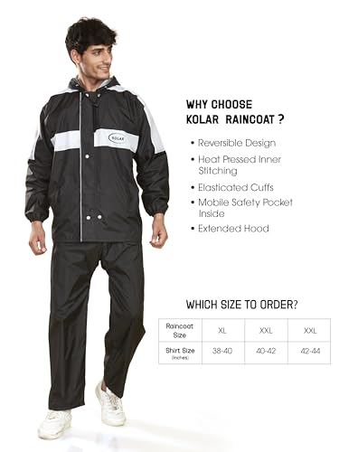 Image of KOLAR Men's Waterproof Rain Suit with Jacket and Pant With Reflective Surface, Extended Hood, Ouside and Inside Pocket