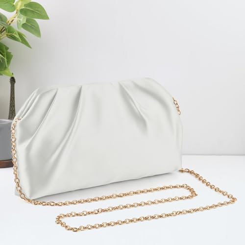 Image of ERKOON Clutch Purse for Women Elegant Pleated Evening Bag Crossbody Shoulder Handbag Envelope Bag with 2 Detachable Chain