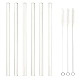 GINOVO 6pcs 8inch / 20cm x 10mm Transparent Straight Glass Drinking Straws, Handmade, Reusable, BPA Free, Perfect for Smoothies, Tea, Juice, Water, with 3pcs Cleaning Brush.