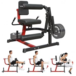 Leg Extension and Curl Lower Body Workout Machine, Heavy Duty Adjustable Leg Rotary Extension Plate Loaded Fitness Equipment for Thigh Home Gym, for 1”/2” Weight Plates with Easy Mobility Wheels