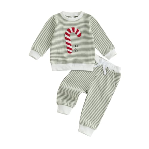 Lucikamy Toddler Baby Boy Girl Christmas Outfits Print Long Sleeve Tops Jogger Pants Sets Infant Xmas Fall Winter Clothes (Green Candy, 3-4 Years)