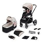 Kinderkraft EVERYDAY Kinderwagen 2 in 1 Komplettset bis 27 kg, XL-Babywanne mit Matratze, wasserfesten Material mit UPF50+, 4-Reifen Federung, Wickeltasche Fußsack Adapter im set, Bird Muster