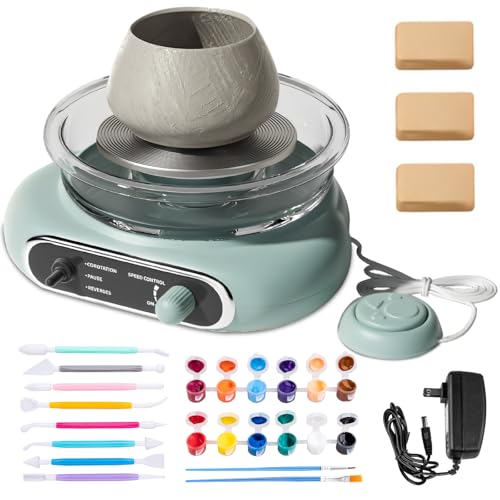 Mini Pottery Wheel Electric Pottery Wheel with 4.7inch Turntable Air-Dried Clay and 8Pcs Pottery Tools Adjustable Speed and Direction Suitable for Ceramic Teaching Home Use (Green)