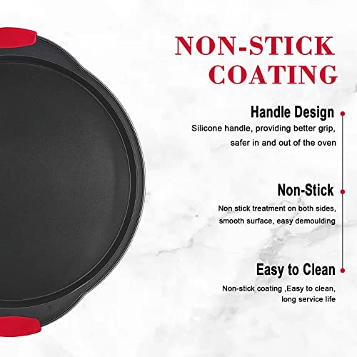 Vdgpwa 12 Inch Non-Stick Pizza Tray - With Silicone Handle, Carbon Steel Without Hole And With Hole Pizza Tray, Round Pizza Bakeware Crisper Pan For Home Baking, Kitchen, Restaurant Oven.（2 Pack） #TOP3