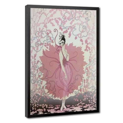 Impression sur toile Pink Lady II Erte cadre à suspendre, décoration murale salon chambre 50x76
