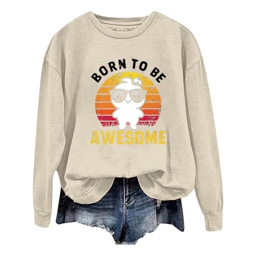 Sudadera de Halloween para mujer, sudadera con capucha de manga larga y cuello redondo para mujer, sudadera con capucha para mujer, beige, Small