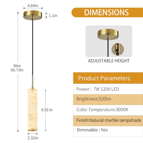 Image of Gold Natural Alabaster Long Tube Kitchen Island Pendant Lights,3000k