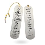 Marcapáginas Acero Inoxidable Personalizado a Dos Caras | Regalo Original | Punto de Libro con Nombres | Regalos Profes, Fin de Curso (Profe tu nos enseñas, inspiras, motivas)