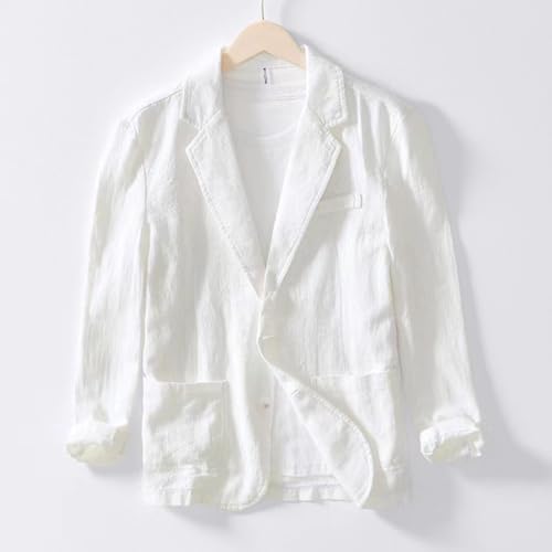 Men's Cotton Linen Blazer Jacket Solid Notch Lapel Blazer Suit Lightweight Slim Fit Simple Suit Coat with Pockets4