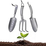 Hand Gardening Tools 3 Pack with Cultivator Hand Rake, Transplanting Shovel, and Garden Trowel for Planting - Heavy Duty Cast Aluminum Garden Tool Set with Ergonomic Handles by Kings County Tools