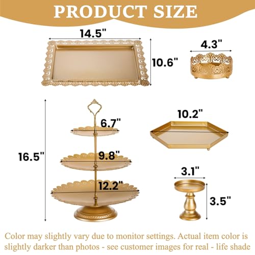 Peohud 10 Pieces Gold Cake Stand, Metal Round Cupcake Tower, Decorative Dessert Fruit Candy Display Plate for Wedding, Anniversary, Birthday Party, Celebration, Outdoor