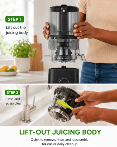 Image of AMZCHEF Juicer Machines, 3-in-1 Cold Press Juicer for Juice, Nut Milk & Sorbet, 6.0 inch&90oz Self Feeding Chute Fits Whole Fruits & Vegetables,Triple Filtration, High Yield, Quiet Motor, Easy Clean