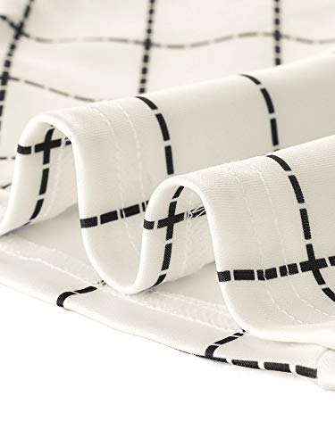 Allegra K Women's Summer Square Neck Check Tops Stretchy Plaid Office Short Sleeve Blouse Small Cream White #TOP5